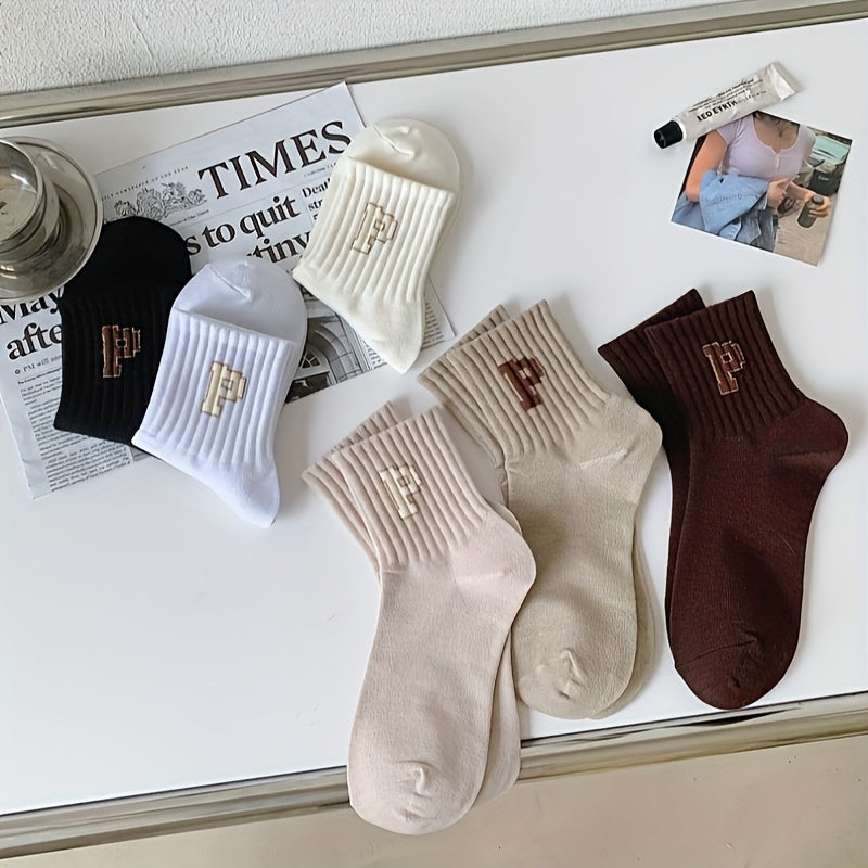 6 Pairs Letter Print Socks Cute All Match Stockings & Hosiery