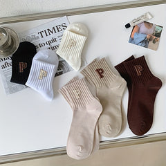 6 Pairs Letter Print Socks Cute All Match Stockings & Hosiery