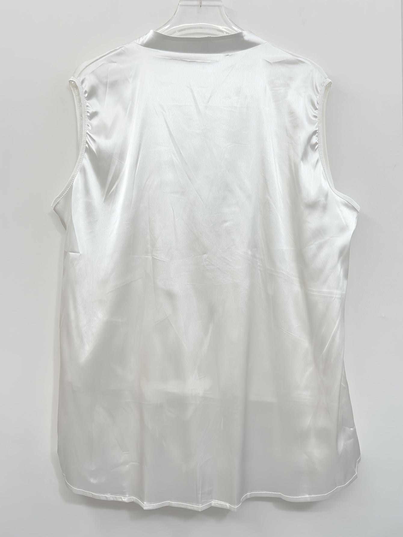  Solid Satin Surplice Neck Ruched Tank Top