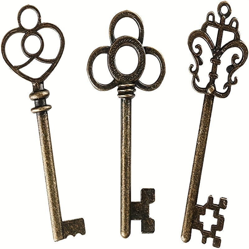 3pcs Large Skeleton Key Retro Style Bronze & Brass Castle Dungeon Pirate Key