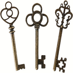3pcs Large Skeleton Key Retro Style Bronze & Brass Castle Dungeon Pirate Key