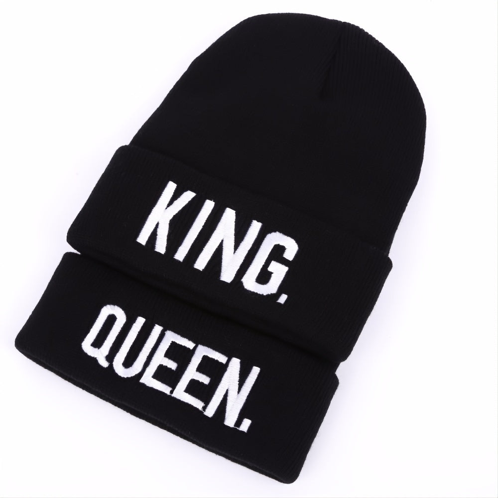 1pc KING QUEEN Thermal Knit Cap Beanie Hat