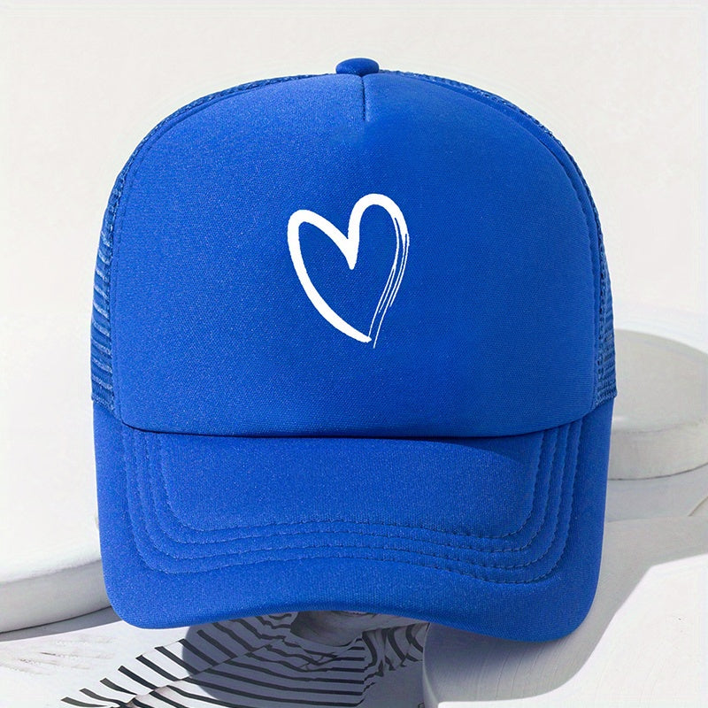 Heart Printed Trucker Hat Candy Mesh Dad Hat Baseball Cap for Women Men