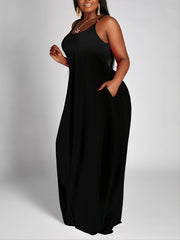  Solid Maxi Dress With Pocket Women's Plus Long Dress