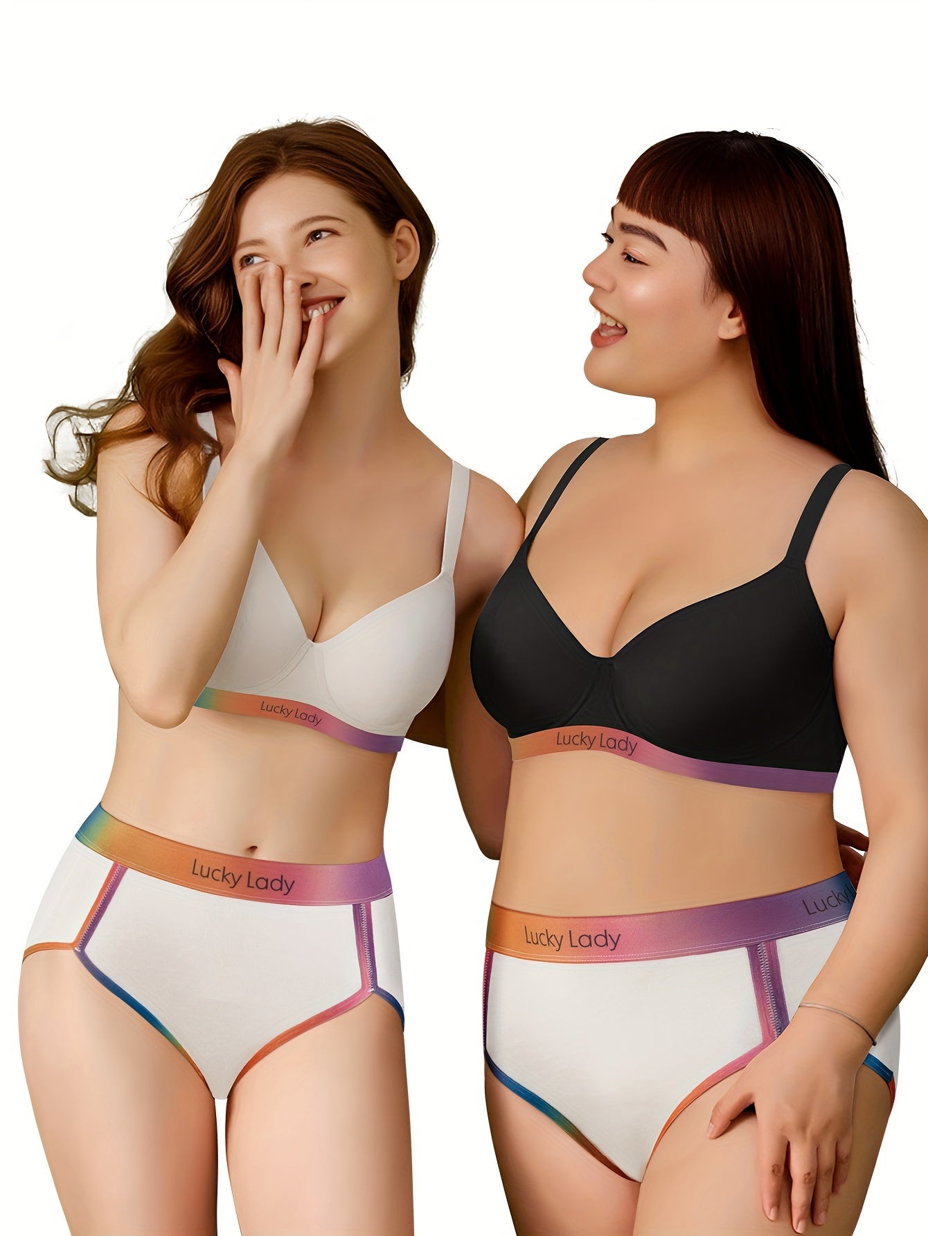 3 Pack Plus Size Panties Set Women's Plus Contrast Ombre Binding High Rise
