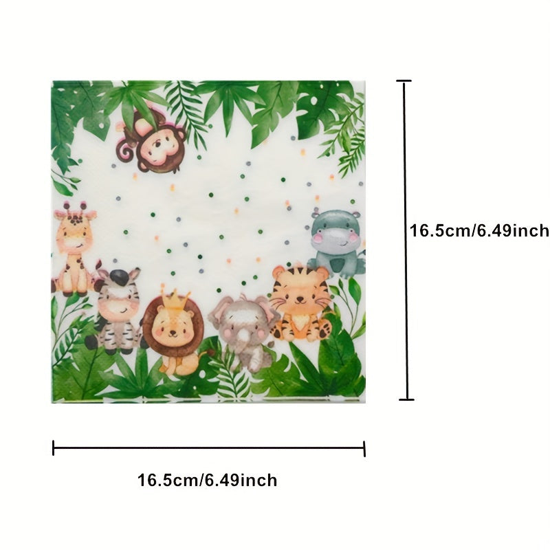 20pcs Jungle Safari Animal Print Napkins for Birthday Party