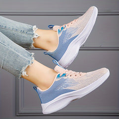 Ombre Weaving Sneakers For Women Lace Up Non Slip Walking Shoes