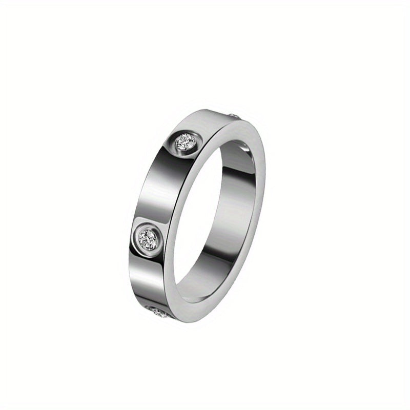 4mm Faux Diamond Ring Titanium Steel Couple Rings