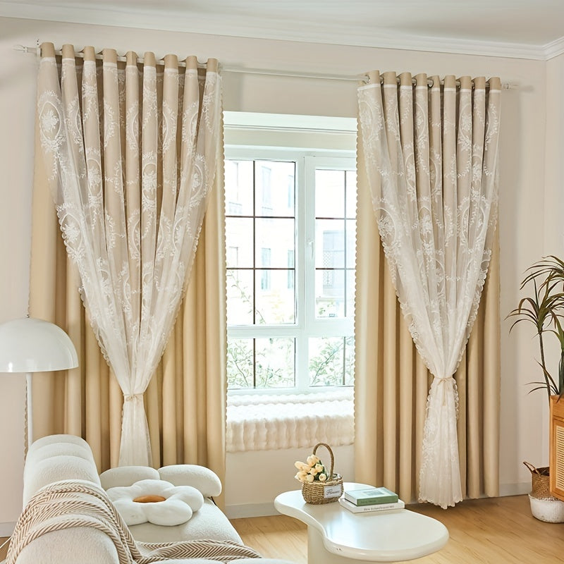 Fancy Lace Curtains Double Layer Blackout Curtains For Bedroom