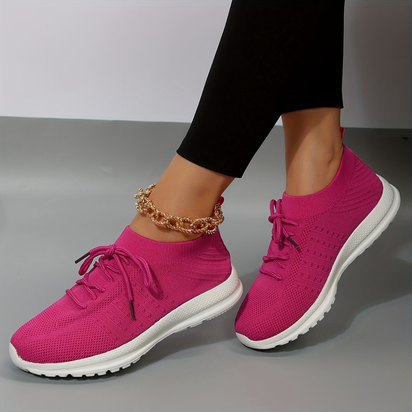 Women's Breathable Knit Sneakers Casual Lace Up Shoes
