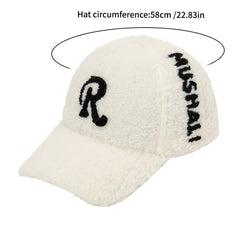 Embroidered R Letter Hat Winter Thickened Warm Wool Baseball Cap