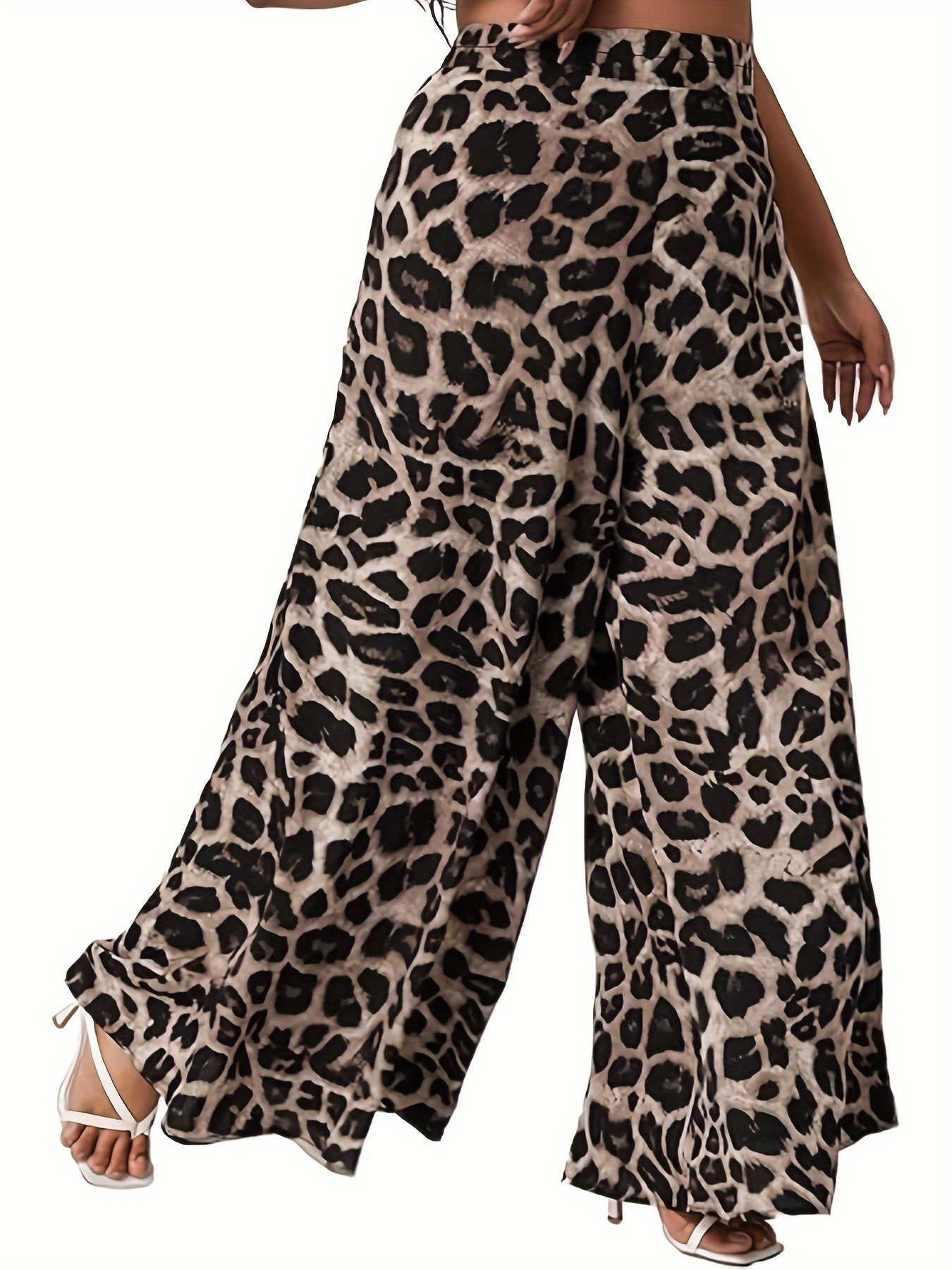  Leopard Print High Rise Wide Leg Trousers