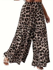  Leopard Print High Rise Wide Leg Trousers