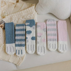 6 Pairs Cat Claw Fuzzy Socks Comfy Warm Mid Tube Socks Women's Stockings