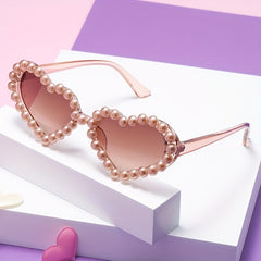 Faux Pearl Heart Sunglasses for Women Girls UV400 Sun Shades