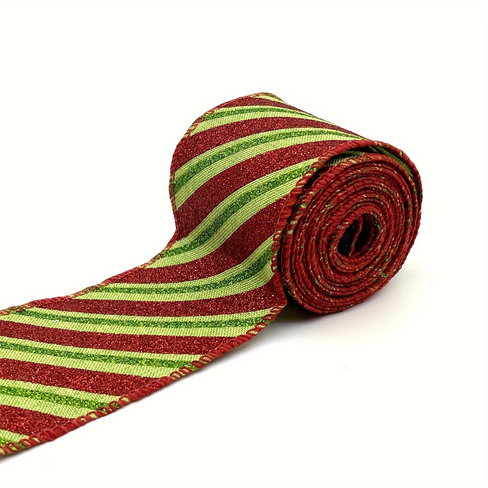 1pc 4 57 Meter Christmas Stripe Wired Ribbon Red And Green