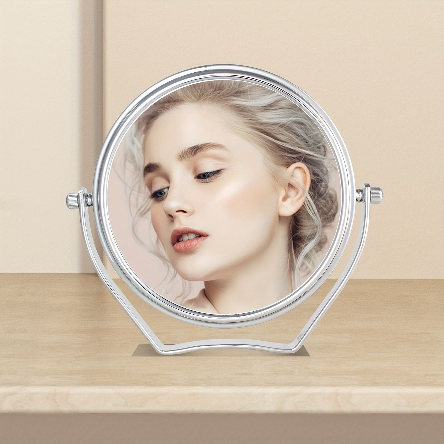 Portable Round Travel Mirror 1X/10X Magnification Handle 360 Swivel Men Women