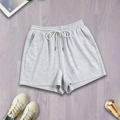  Solid High Rise Drawstring Loose Shorts