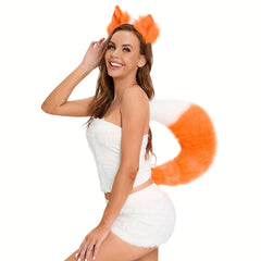 Fox Wolf Beast Ear Hair Hoop Cosplay Tail Set Halloween Furry Plush Gift