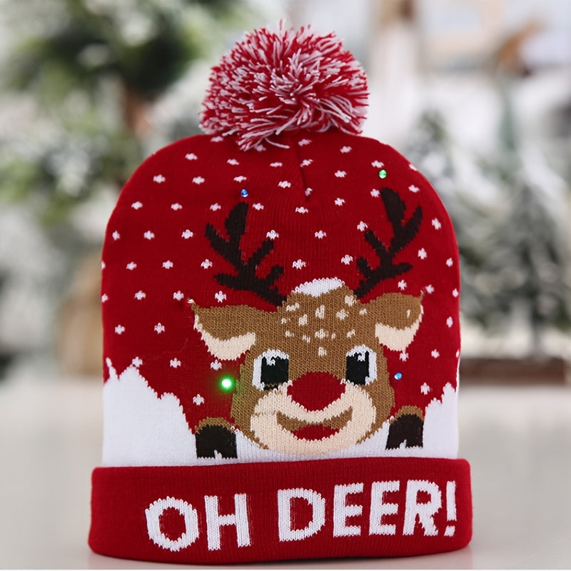 LED Light Knitted Christmas Hat Flanged Ball Cap