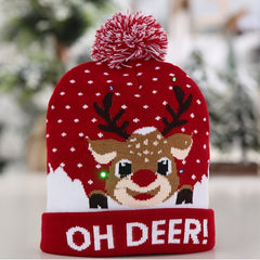 LED Light Knitted Christmas Hat Flanged Ball Cap