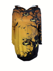 Women's Plus Monster & Pumpkin Print Hooded Sweatshirt Dress