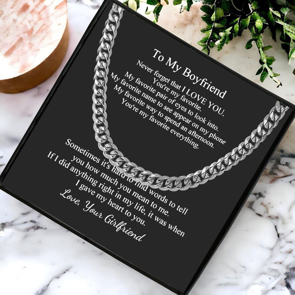 Cuban Chain Link Necklace for Boyfriend Gift Boxed