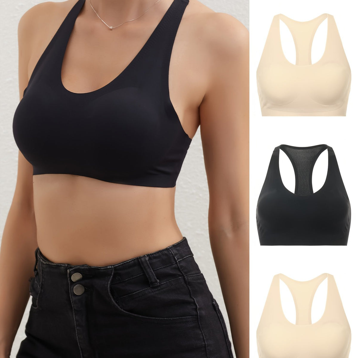 3pcs Seamless Sports Bras Breathable Intimates Women's Lingeri