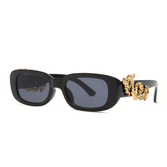 Y2K Rectangle Frame Sunglasses Gradient Lens Dragon Decor UV400