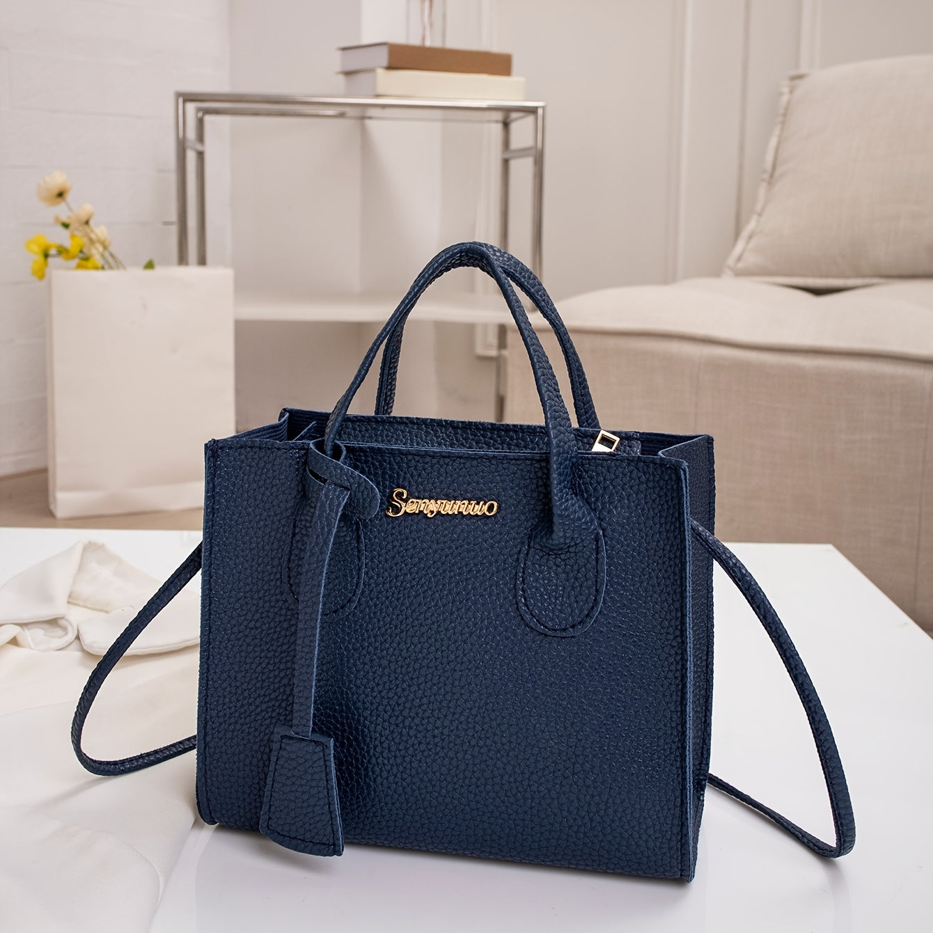 Letter Decor Handbags For Women Litchi Crossbody Bag Satchel Purses