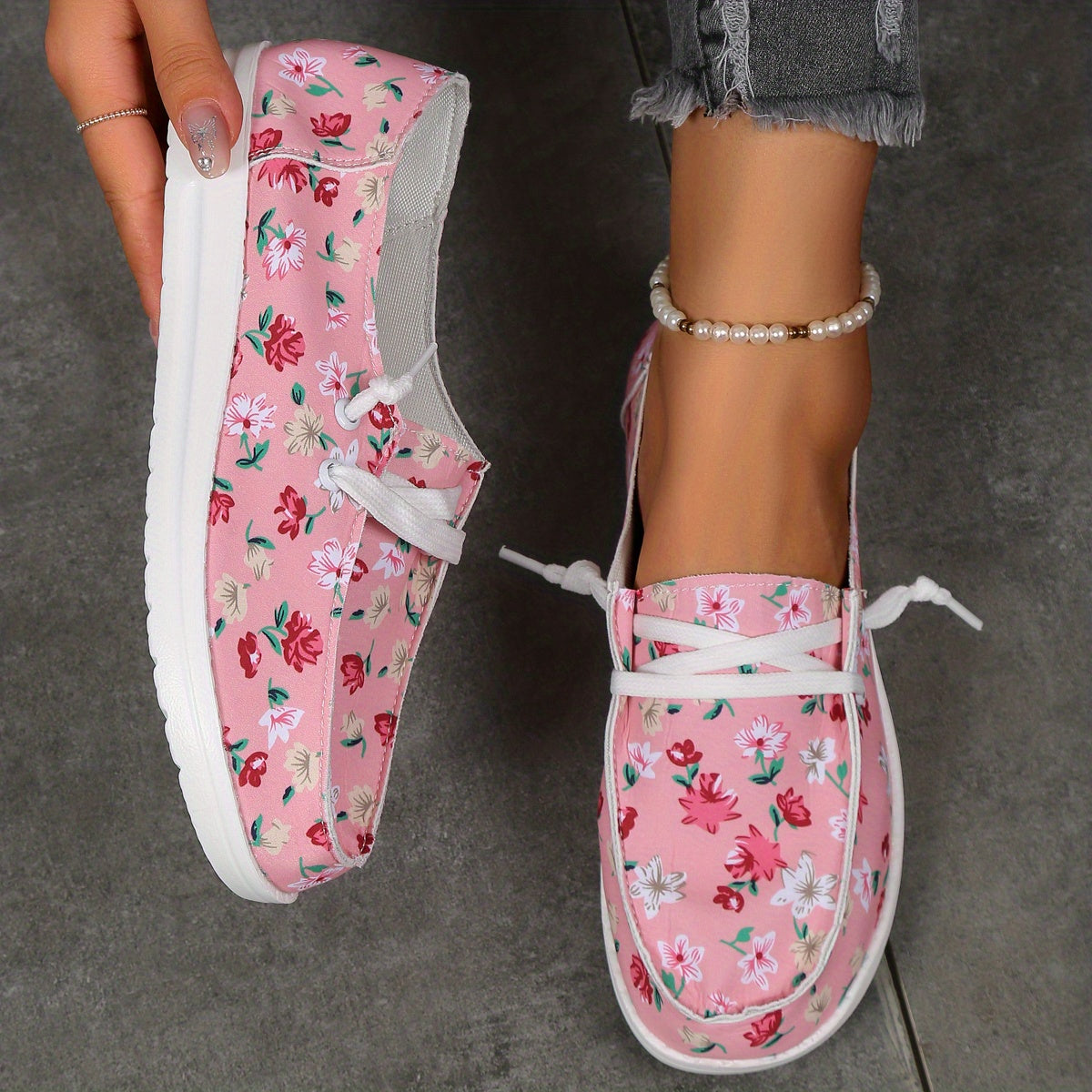 Women's Floral Printed Slip On Canvas Shoes Lightweight Casual Outdoor Shoes