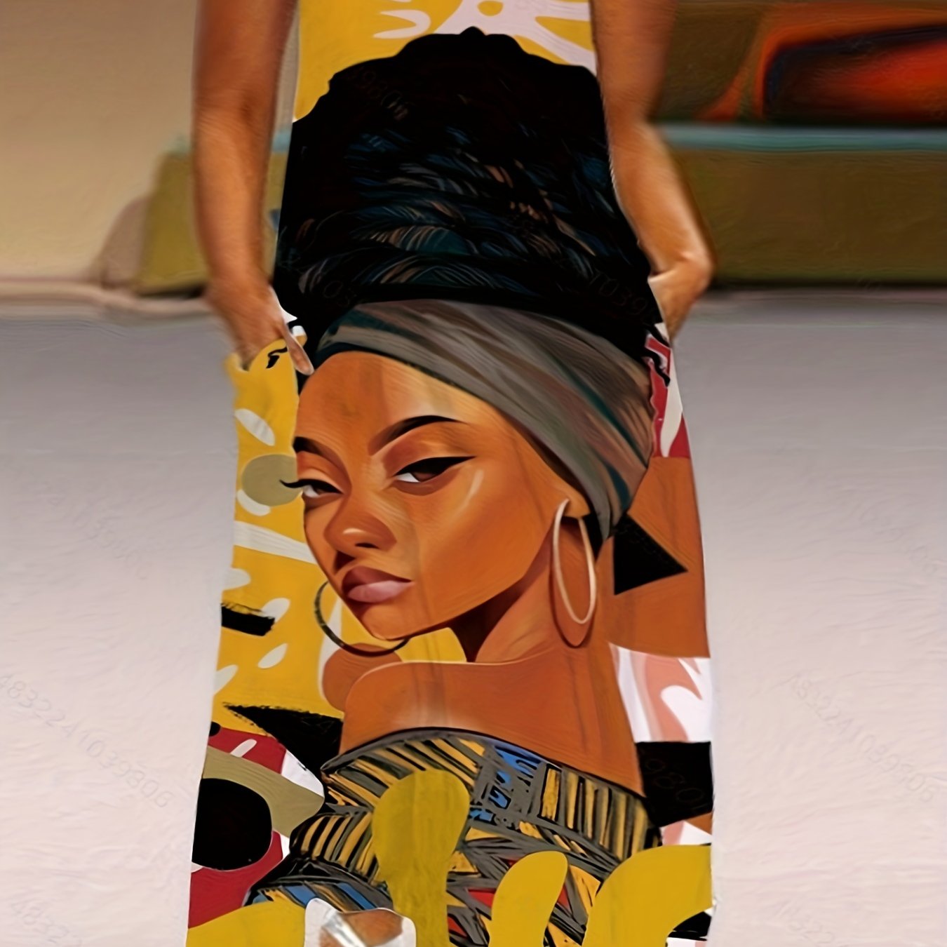  Figure Print Tank Dress with Pockets