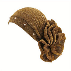 Faux Pearl Turban Cap Elastic Head Wrap Chemo Hats