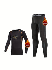 Kids Fleece Lined Compression Base Set Year Print Tops & Pants
