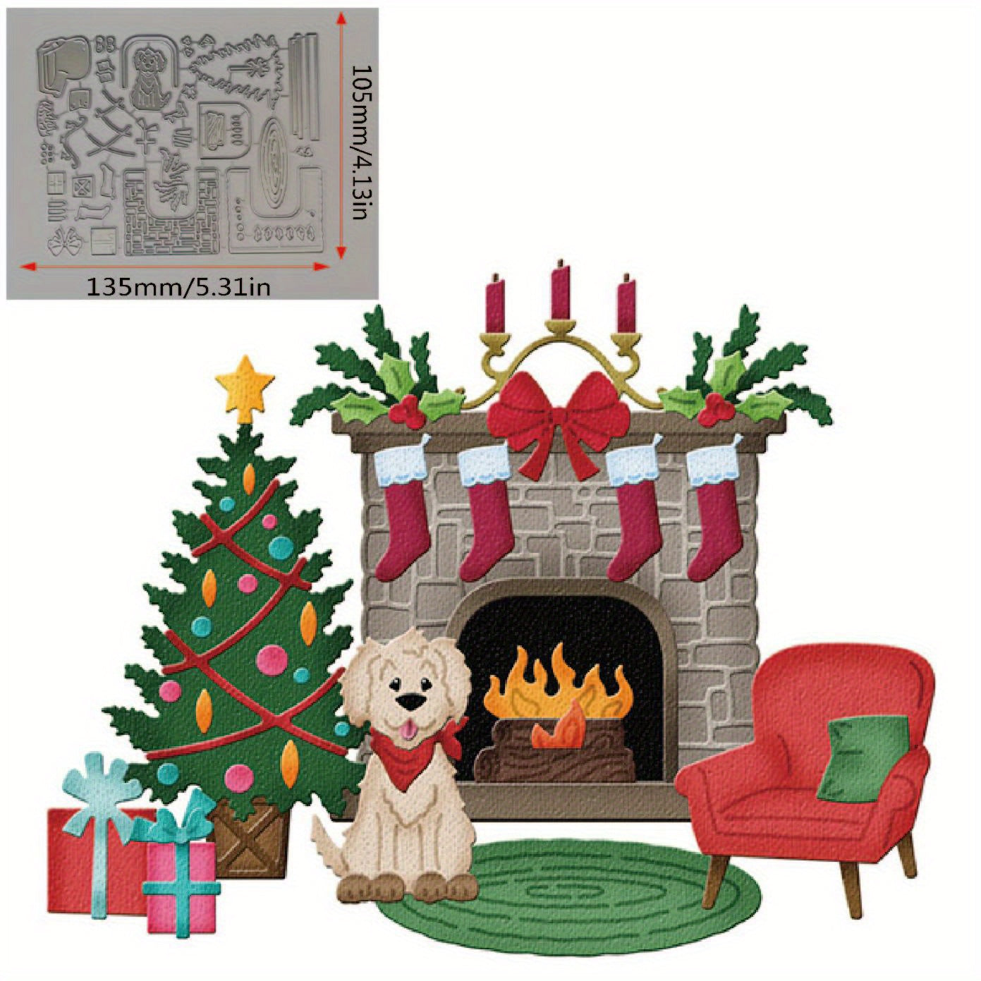 1pc Christmas Fireplace Dog Car Metal Cutting Dies for DIY Cards Scrapbooking