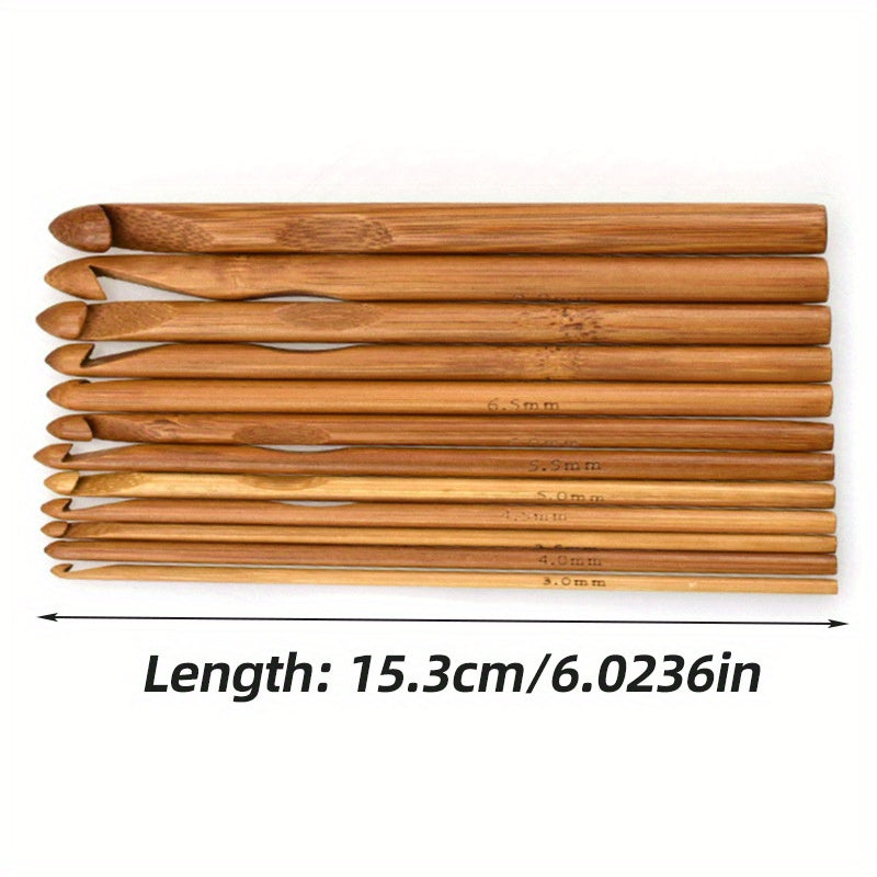 12pcs Bamboo Crochet Hooks Set Knitting Tool For Sweater Scarf