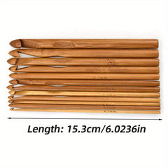 12pcs Bamboo Crochet Hooks Set Knitting Tool For Sweater Scarf