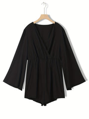  Romper Women's Plus Solid Long Sleeve Loose Fit Romper