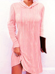  Jacquard Long Sleeve Hooded Mini Dress