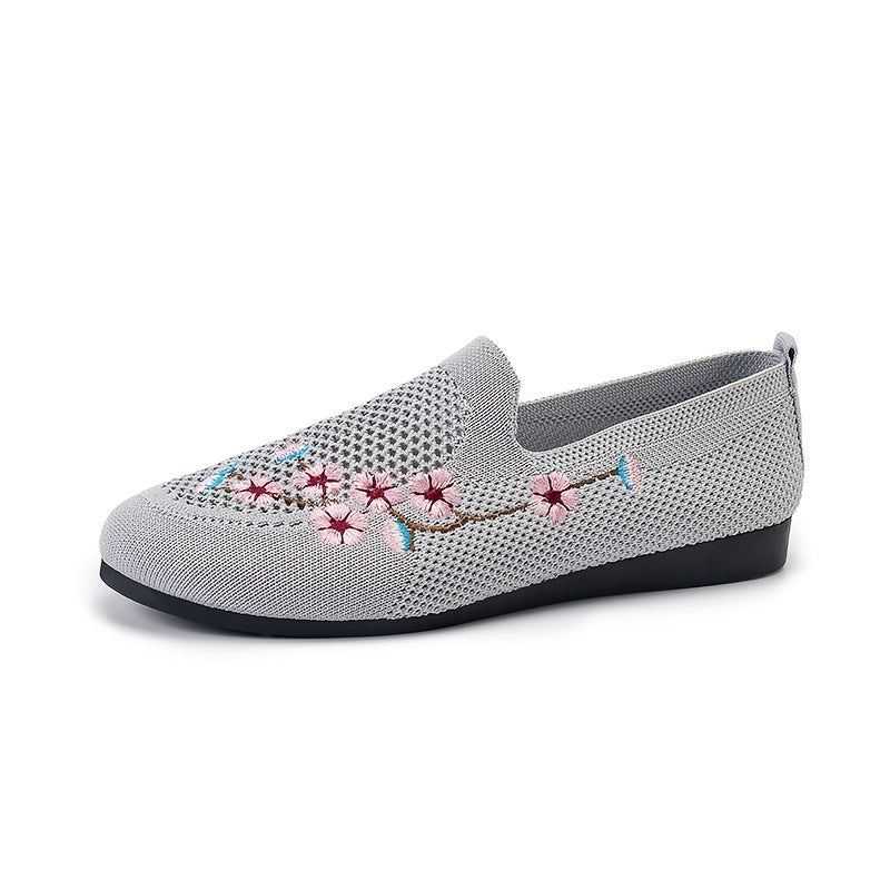 Women's Floral Embroidered Mesh Flat Shoes Lightweight Casual Footwear