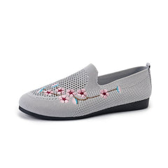 Women's Floral Embroidered Mesh Flat Shoes Lightweight Casual Footwear