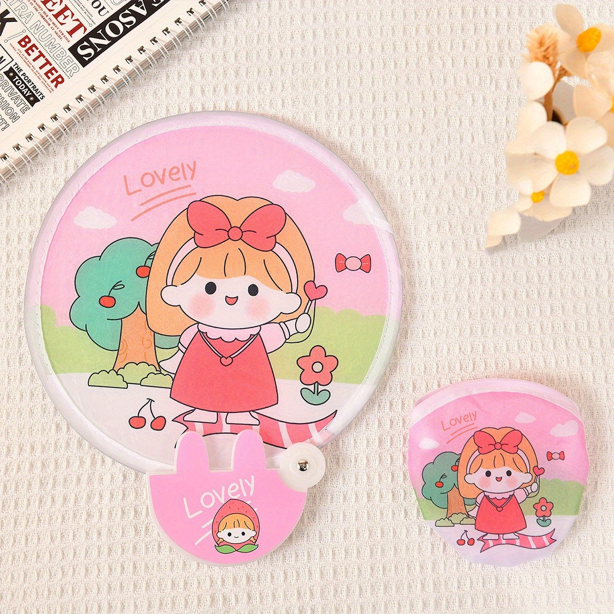 Mini Cloth Folding Fan Cartoon Portable Pattern For Kids