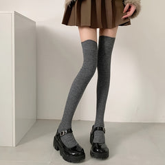 2 Pairs Solid Thigh High Socks Warm Over The Knee Socks Stockings