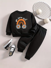 Baby Girl Rainbow Flower Letter Print Sweatshirt Trousers Set
