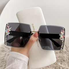 Rimless Square Sunglasses Rhinestone Gradient UV400
