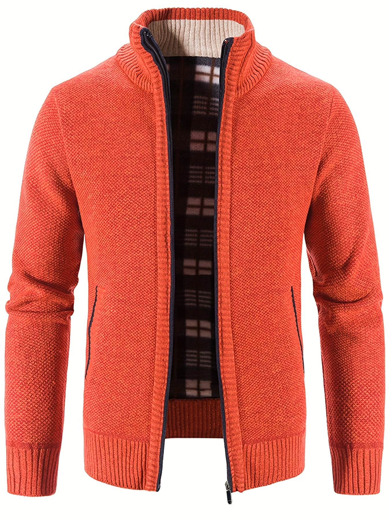 Men's Warm Stand Collar Fleece Jacket Semi-Formal Solid Zip Up Cardigan