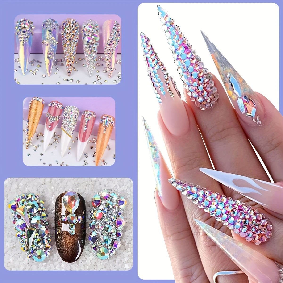 3600pcs AB Nail Art Rhinestones Crystal Gemstones for Nail Accessories