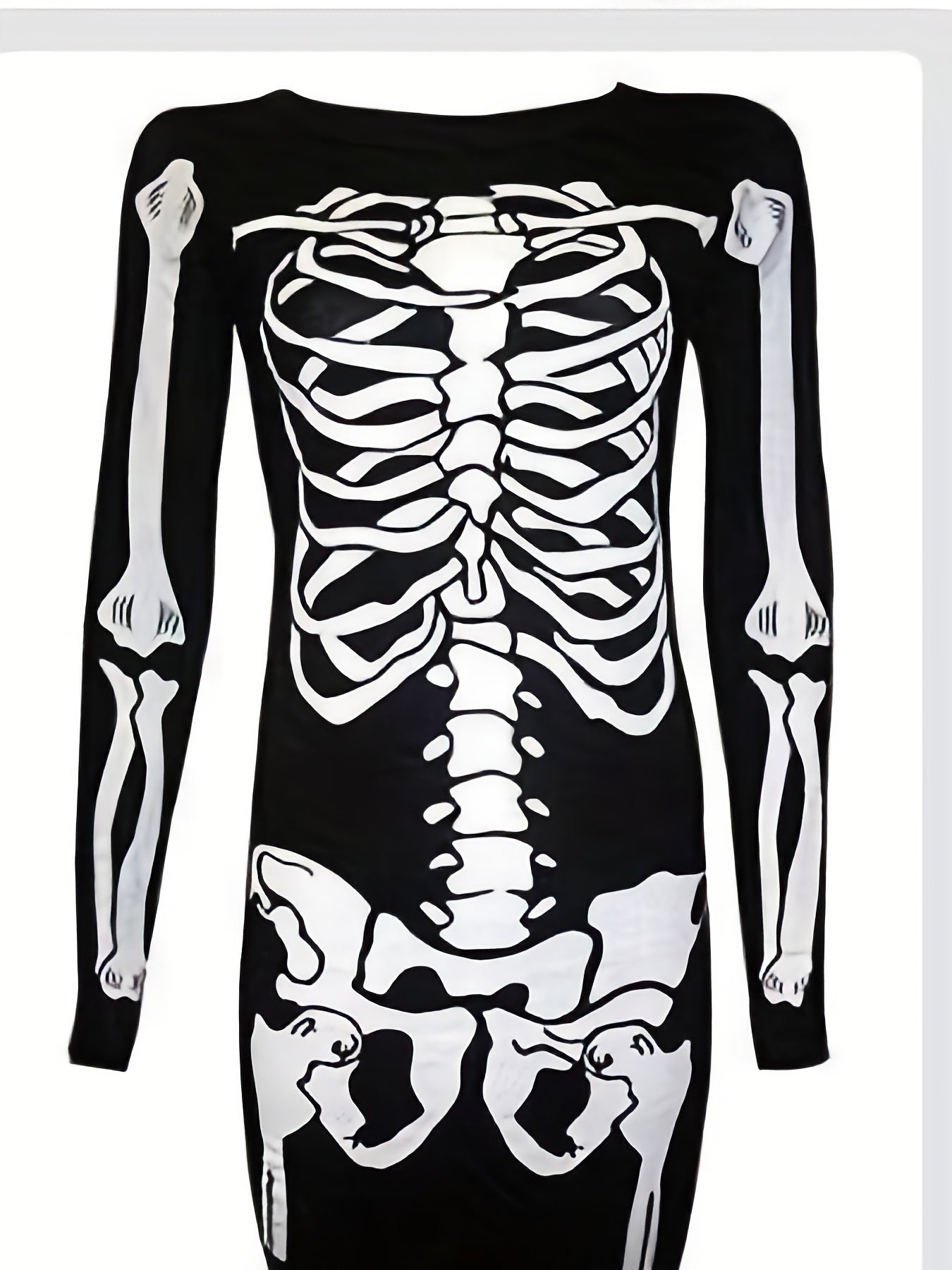  Skeleton Print Long Sleeve Bodycon Midi Dress