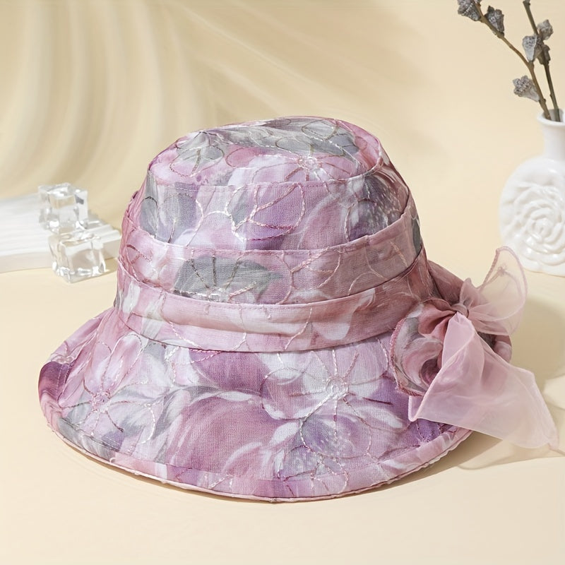 Flower Ribbon Bowknot Bucket Hat for Women