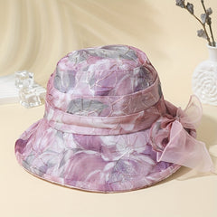 Flower Ribbon Bowknot Bucket Hat for Women